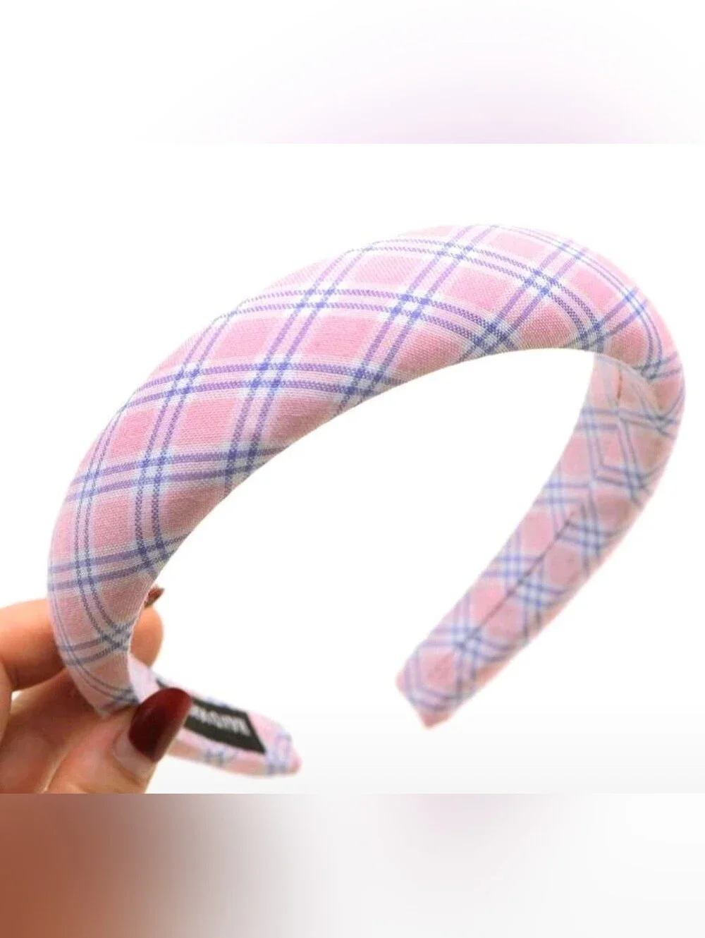 Pink Blue Plaid Padded Headband